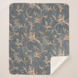 Floral old retro vintage ornament wallpaper on bac sherpa blanket