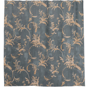 Floral old retro vintage ornament wallpaper on bac shower curtain