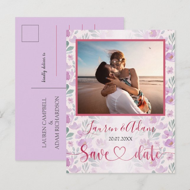Floral Ombre Pink and Purple Watercolor Invitation (Front/Back)