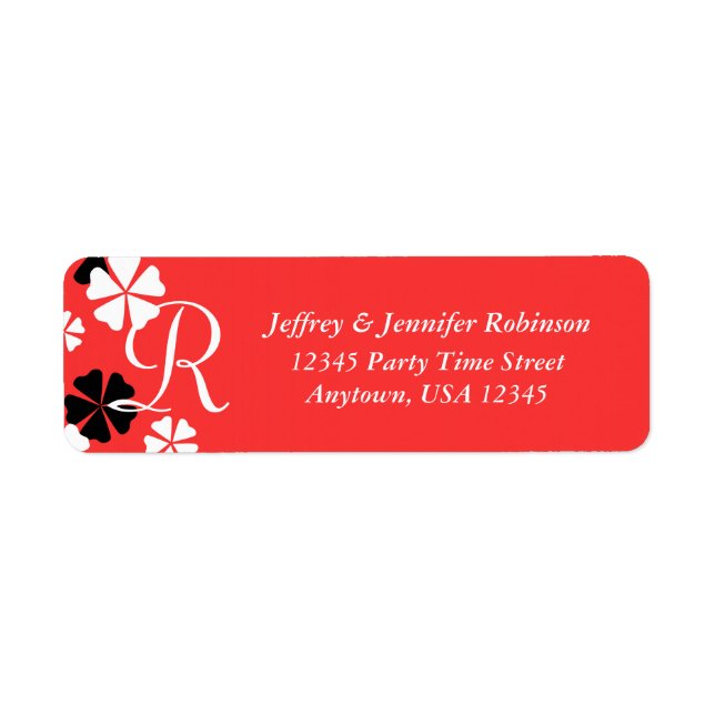 Floral on Christmas Red Monogram Name and Address (Front)