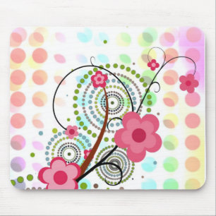 Floral on dots mouse pad