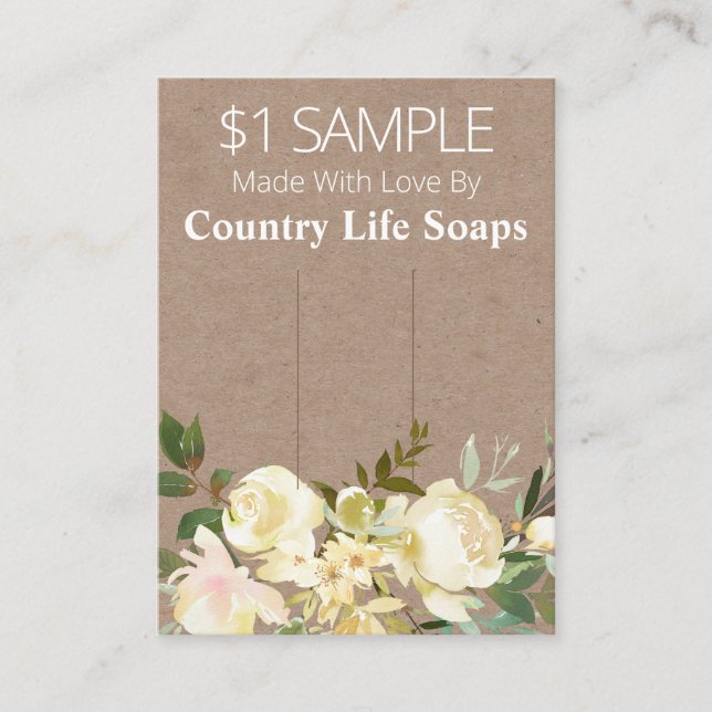 Floral On Kraft Soap Sample Price Display Card (Front)