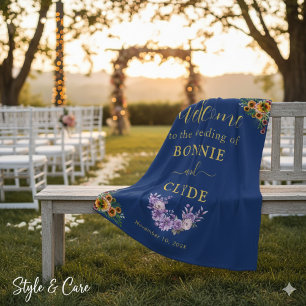 Floral on Navy Wedding Welcome 50"x60" size Fleece Blanket