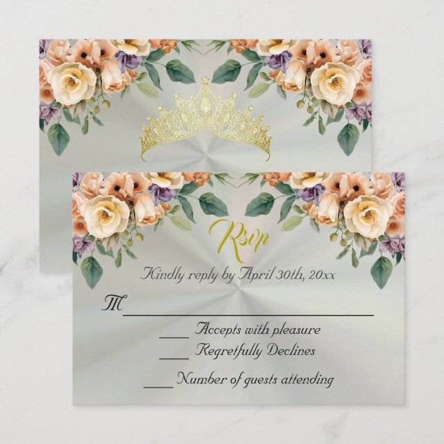 Floral on Pastel Green Quinceanera RSVP Card (Front/Back)