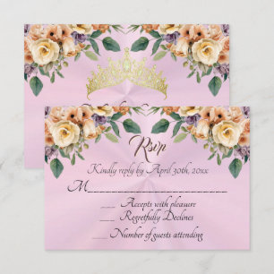 Floral on Pastel Pink Quinceanera RSVP Card