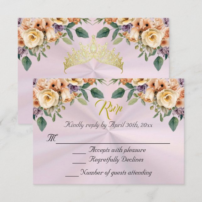 Floral on Pastel Pink Quinceanera RSVP Card (Front/Back)