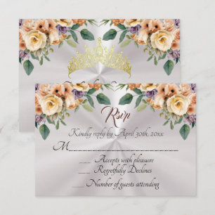 Floral on White Pearl Quinceanera RSVP Card