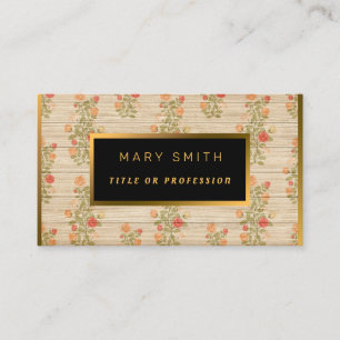 Floral on Wood Gold Customise Professional Modern Business Card