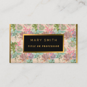 Floral on Wood Gold Customise Professional Modern Business Card