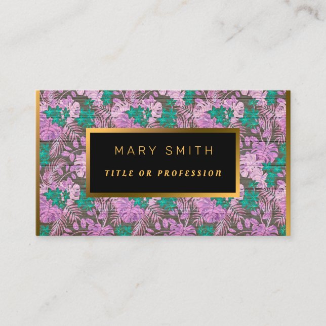 Floral on Wood Gold Customise Professional Modern  Business Card (Front)