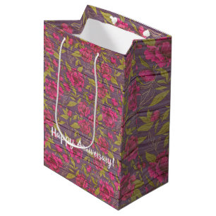Floral on Wood Popular Customise Text Medium Gift Bag