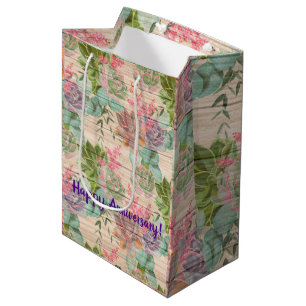 Floral on Wood Popular Customise Text Medium Gift Bag