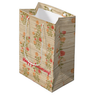 Floral on Wood Popular Customise Text Medium Gift Bag