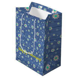 Floral on Wood Popular Customise Text Medium Gift Bag