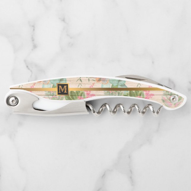 Floral on Wood Popular Gift Corkscrew (Front)