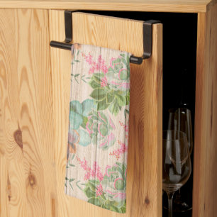 Floral on Wood Popular Gift Tea Towel