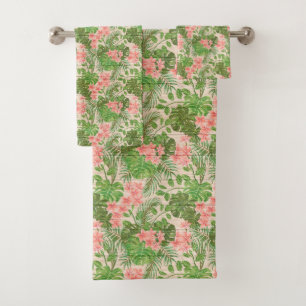 Floral On Wood Trendy Popular Elegant Vintage Bath Towel Set