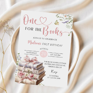 Floral One for the Books First Birthday Invitation
