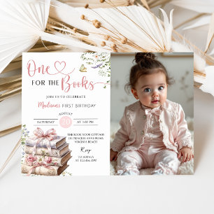 Floral One for the Books First Birthday Photo Invitation