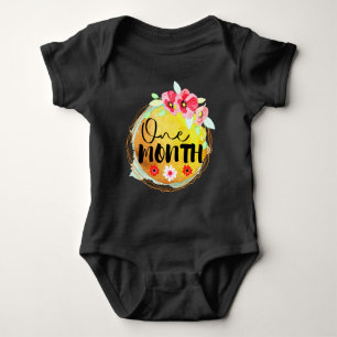 Floral One Month Old Baby Milestone Label  Baby Bodysuit