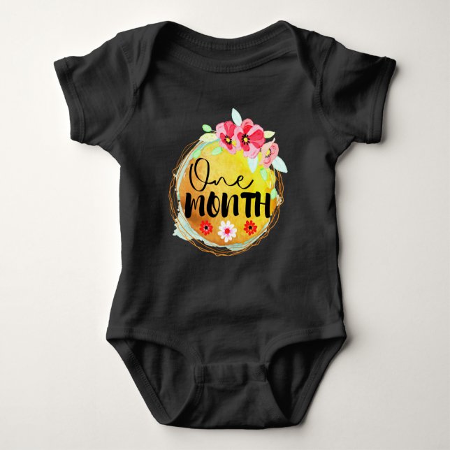 Floral One Month Old Baby Milestone Label  Baby Bodysuit (Front)