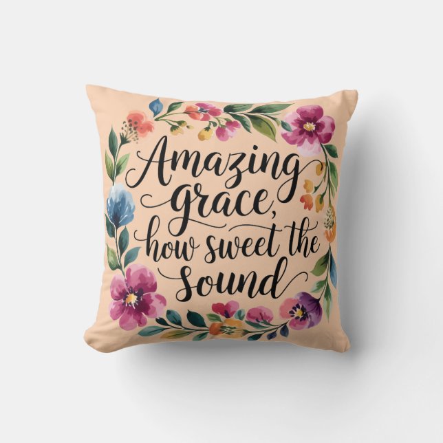 Floral Orange Amazing Grace Cushion (Front)
