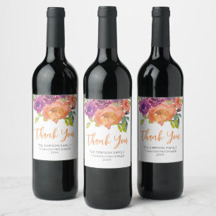 Floral Orange and PurpleThank You Wine Label