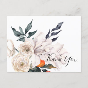 Floral orange and white wedding Thank you Postcard