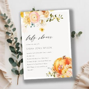 Floral Orange Autumn Pumpkin Baby Shower Invite