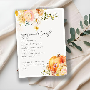 Floral Orange Autumn Pumpkin Engagement Invite