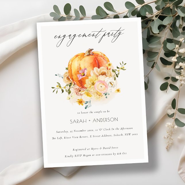 Floral Orange Autumn Pumpkin Engagement Invite (Creator Uploaded)