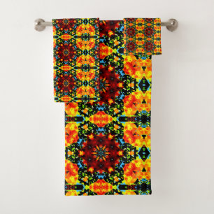 Floral Orange Bath Towel Set