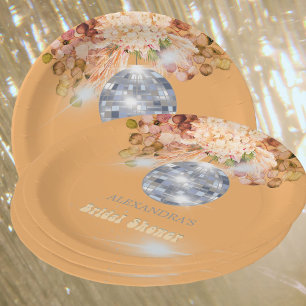 Floral Orange Disco Ball Bridal Shower  Paper Plate