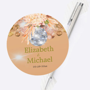 Floral Orange Eucalyptus Pampas Elegant Disco Classic Round Sticker