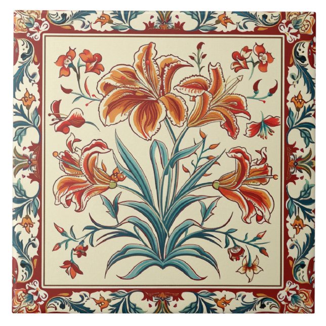 Floral Orange Flowers  Tile (Front)