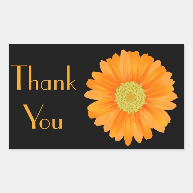 Floral Orange Gerbera Daisy Flower Black Rectangular Sticker (Front)