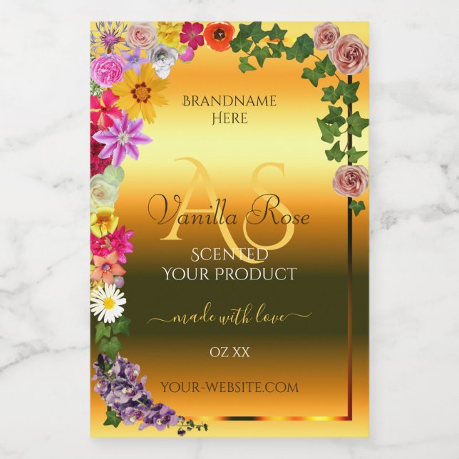 Floral Orange Gradient Product Labels and Monogram (Single Label)