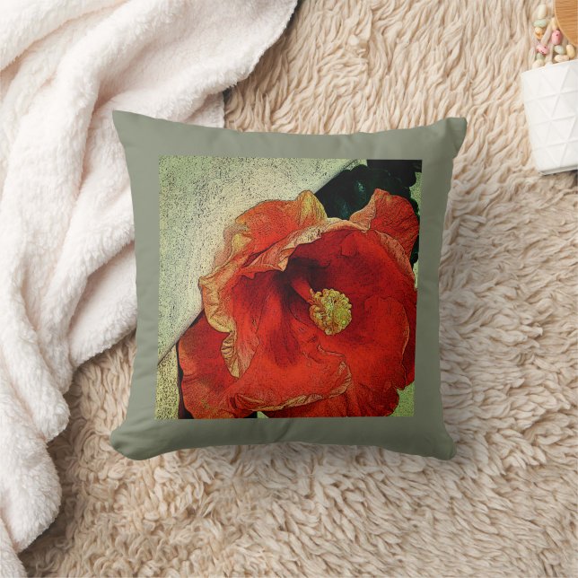 FLORAL/ORANGE HIBISCUS Throw Pillow (Blanket)