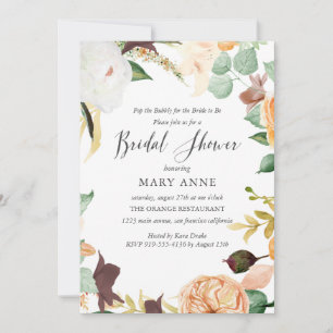 Floral Orange Late Summer Wedding Bridal Shower I Invitation