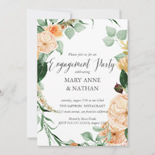 Floral Orange Late Summer Wedding ENGAGEMENT PARTY Invitation