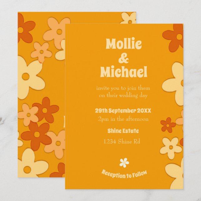Floral Orange Modern Chic  Invitation (Front/Back)