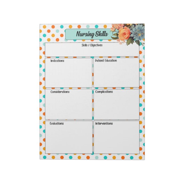 Floral Orange n Blue Polka Dots_ Nursing Skills Notepad (Rotated)