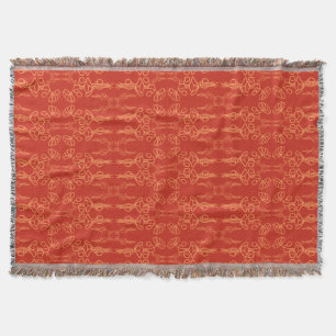 Floral Orange on Red Poppy Outline Throw Blanket