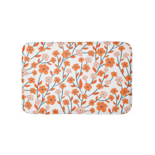 Floral Orange Pastel White Seamless Bath Mat