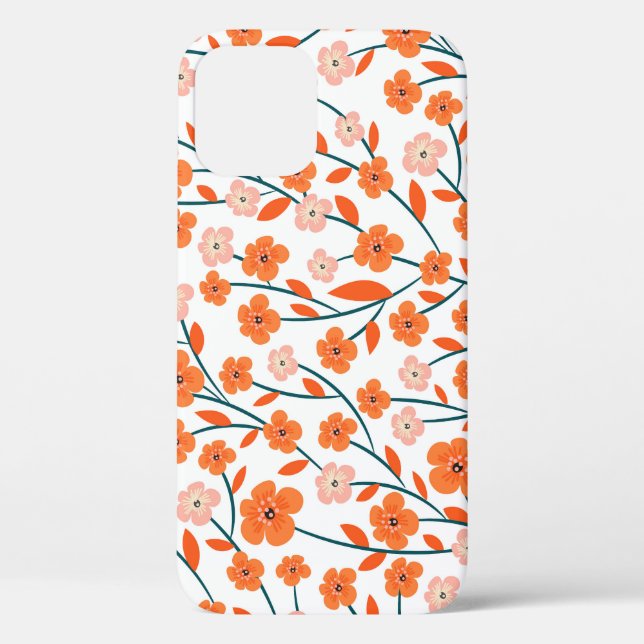 Floral Orange Pastel White Seamless Case-Mate iPhone Case (Back)