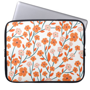 Floral Orange Pastel White Seamless Laptop Sleeve