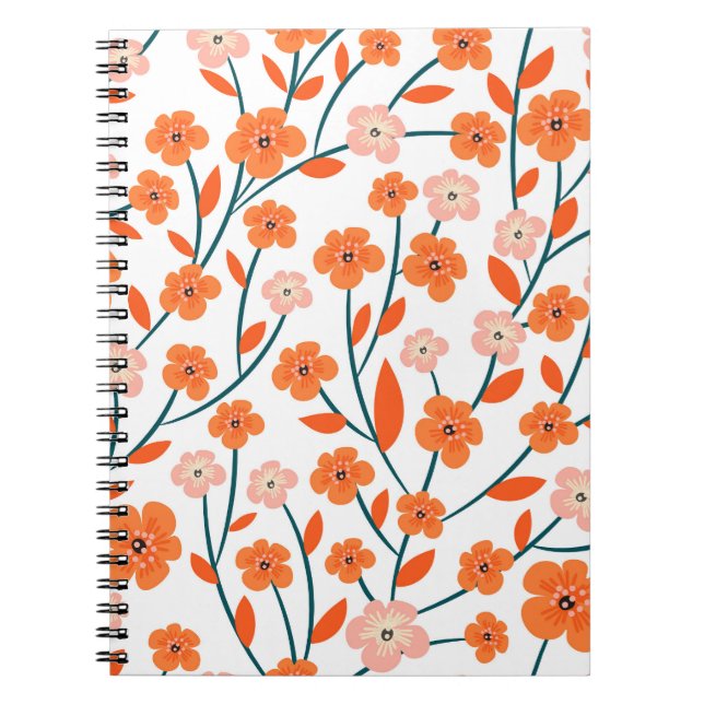 Floral Orange Pastel White Seamless Notebook (Front)