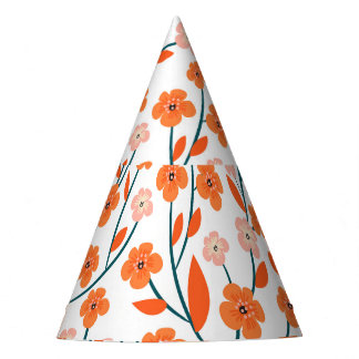 Floral Orange Pastel White Seamless Party Hat