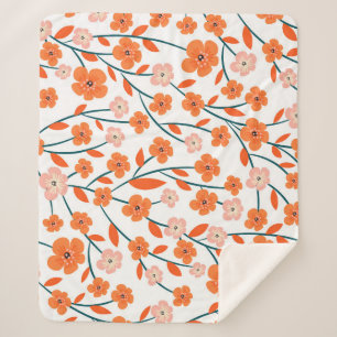 Floral Orange Pastel White Seamless Sherpa Blanket