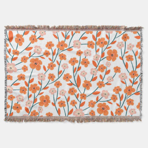Floral Orange Pastel White Seamless Throw Blanket